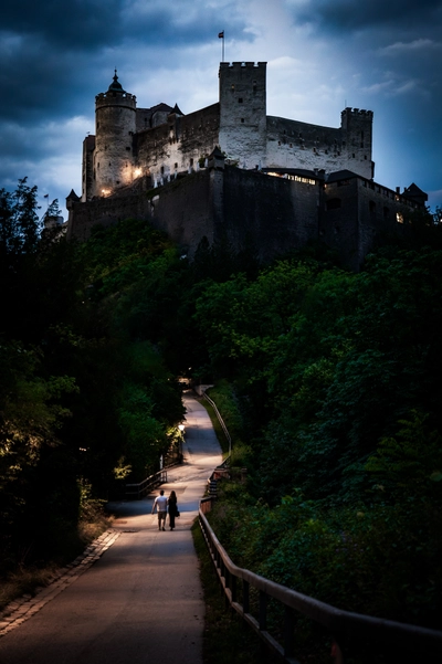 Couple Walking Towards Fortress